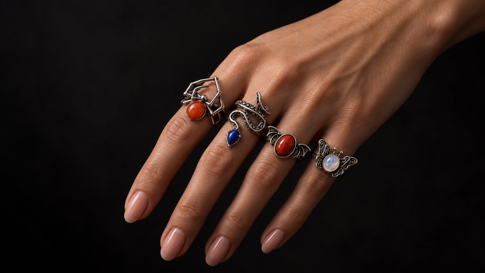 Kit Animales KLORE con los anillos Ara&ntilde;a, Mariposa, Serpiente y Murci&eacute;lago